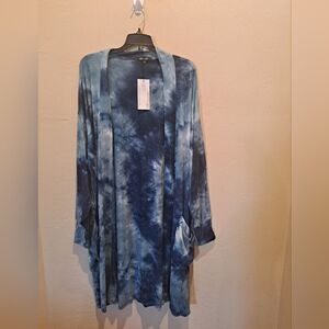 Yana K Open Rayon Blend Mari Cardigan Blue Tie Die